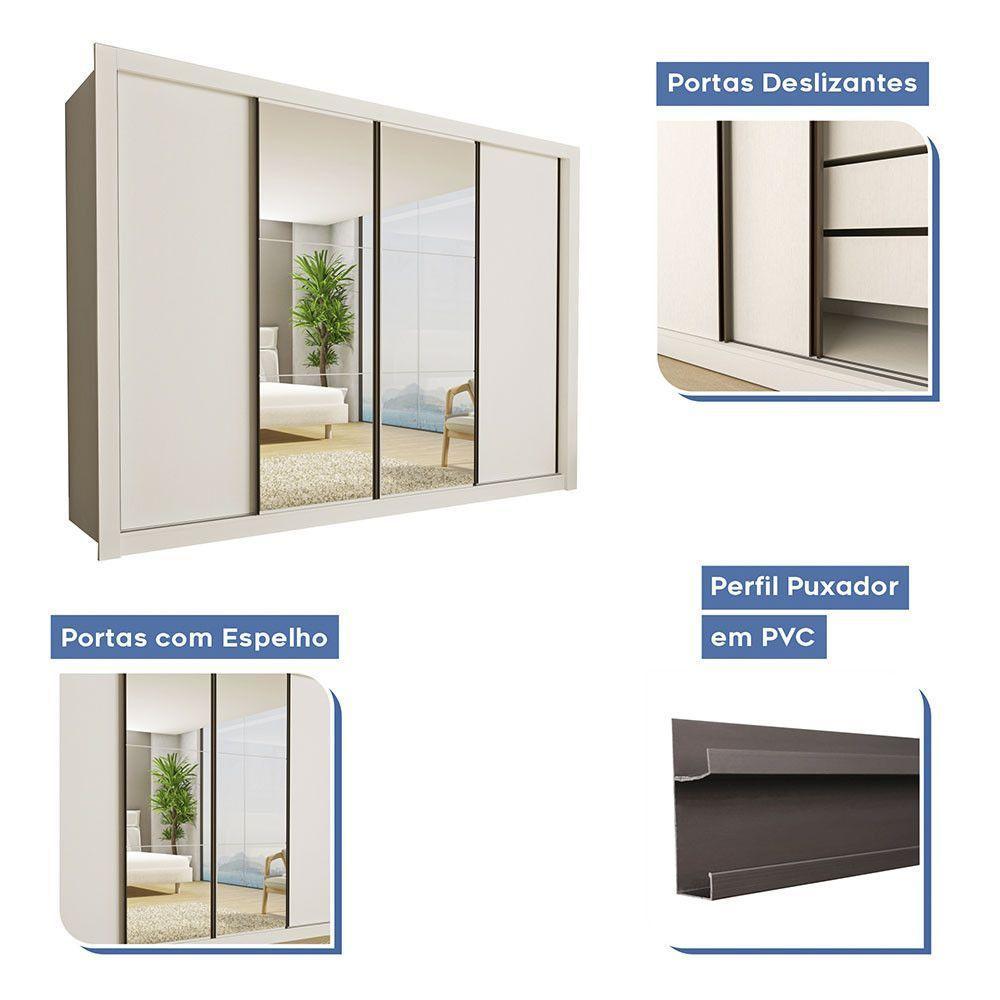 Guarda Roupa Casal Firenze Com 6 Espelhos 4 Portas Minastex Branco - 8