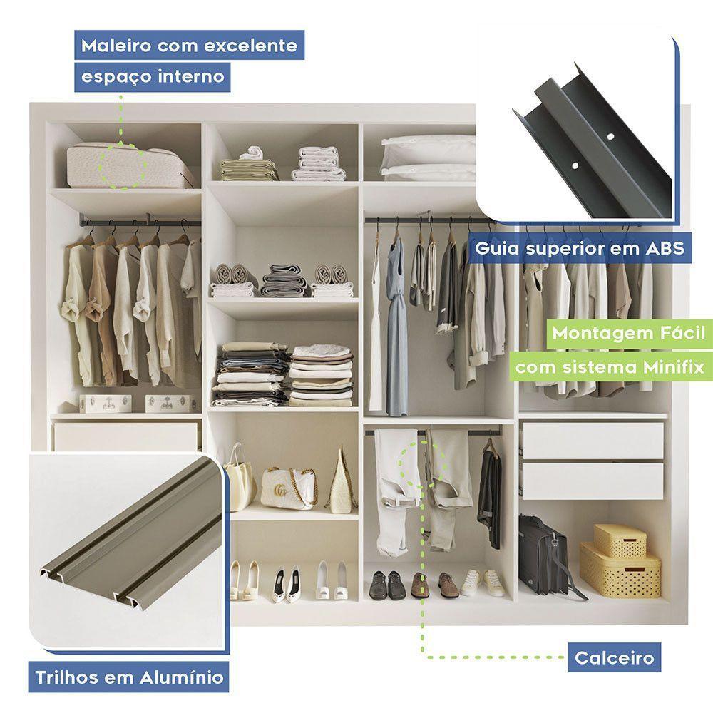 Guarda Roupa Casal Firenze Com 6 Espelhos 4 Portas Minastex Branco - 10