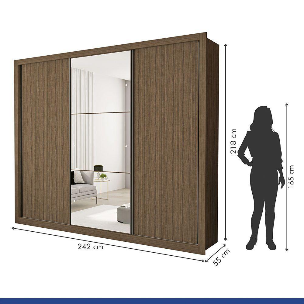 Guarda Roupa Casal Com 3 Espelhos 3 Portas Minastex Freijó - 4