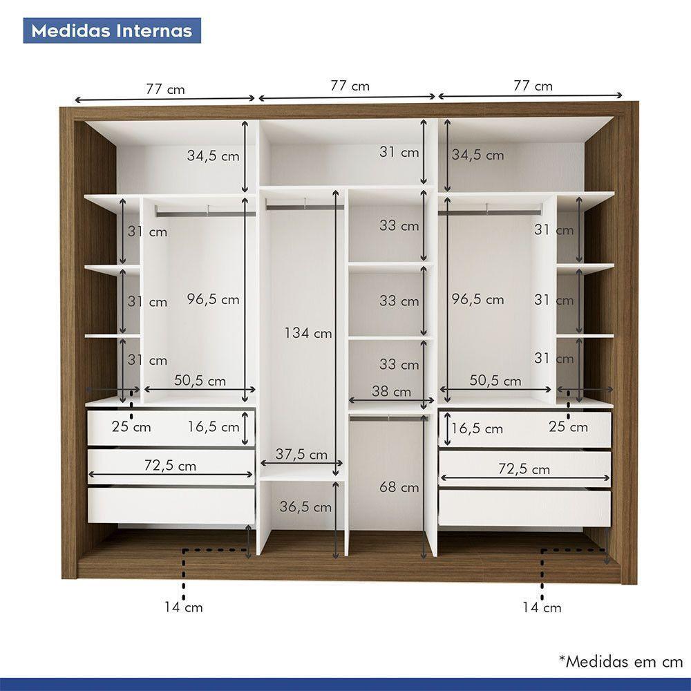 Guarda Roupa Casal Com 3 Espelhos 3 Portas Minastex Freijó - 5