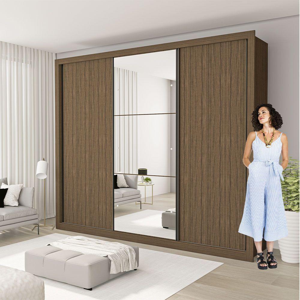 Guarda Roupa Casal Com 3 Espelhos 3 Portas Minastex Freijó - 6