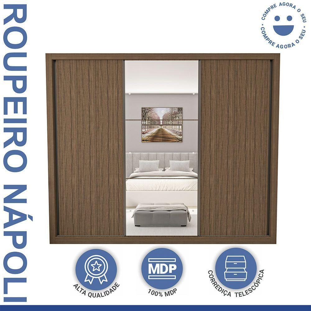 Guarda Roupa Casal Com 3 Espelhos 3 Portas Minastex Freijó - 7
