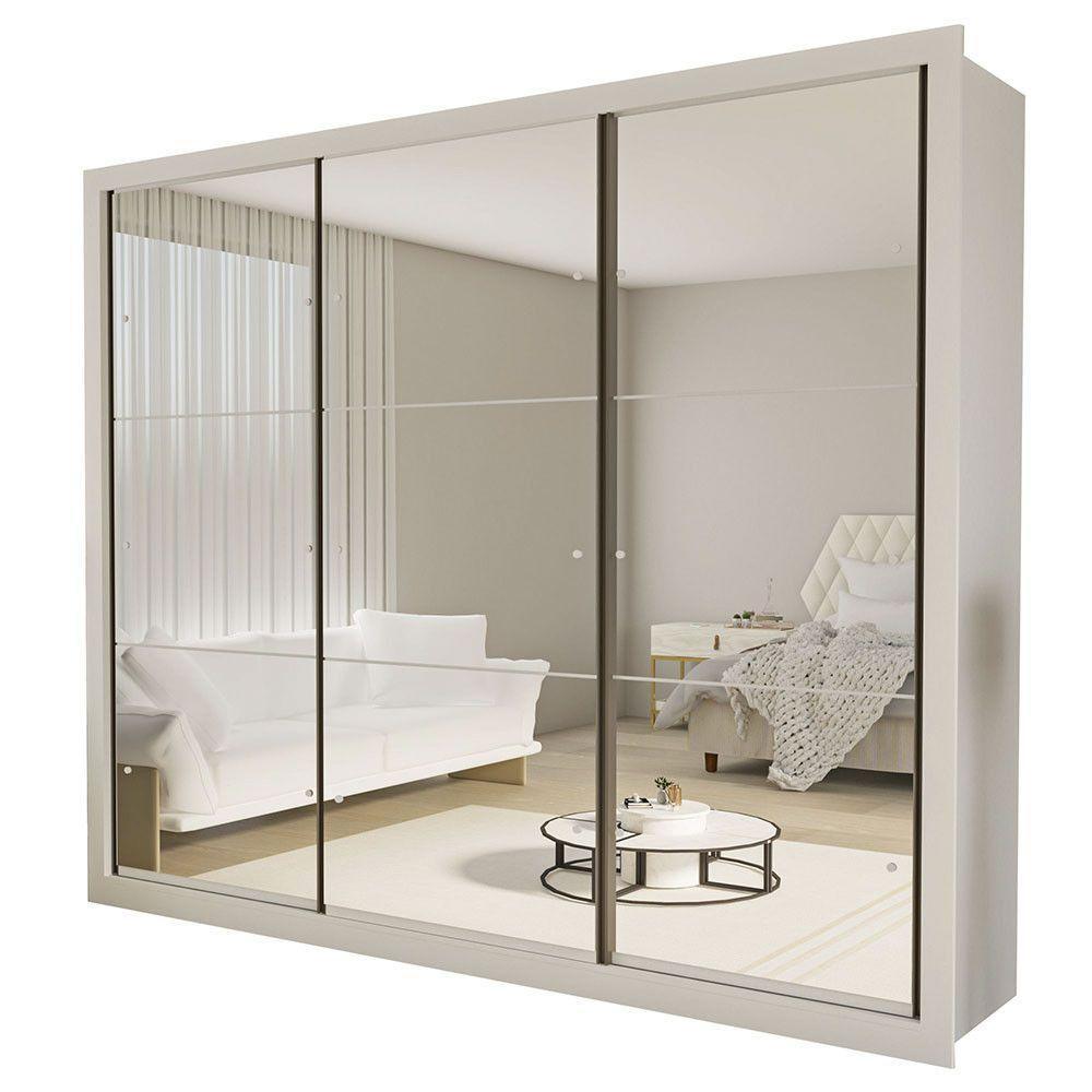 Guarda Roupa Casal Ravena Com 9 Espelho 3 Portas Minastex Branco - 2