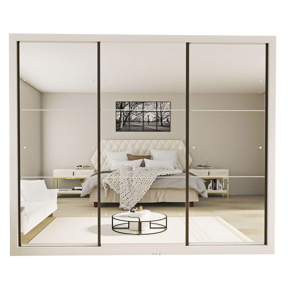 Guarda Roupa Casal Ravena Com 9 Espelho 3 Portas Minastex Branco - 3