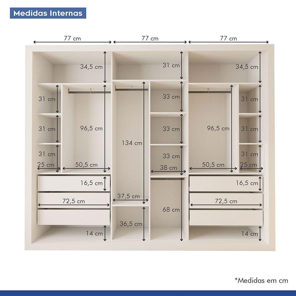 Guarda Roupa Casal Ravena Com 9 Espelho 3 Portas Minastex Branco - 5