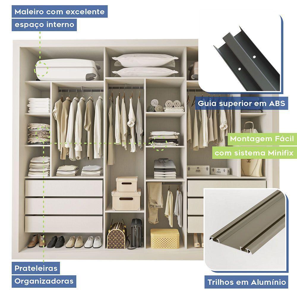 Guarda Roupa Casal Ravena Com 9 Espelho 3 Portas Minastex Branco - 8
