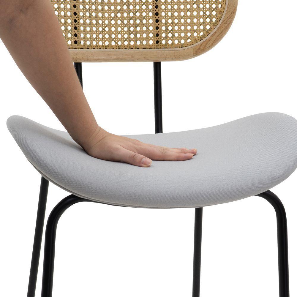 Cadeira De Jantar Toscana Base Preta Assento em Tecido Cinza e Encosto em Rattan - 5
