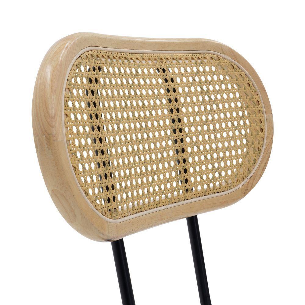 Cadeira De Jantar Toscana Base Preta Assento em Tecido Cinza e Encosto em Rattan - 6