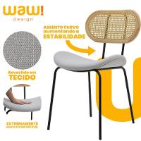 Cadeira De Jantar Toscana Base Preta Assento em Tecido Cinza e Encosto em Rattan - 2