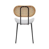 Cadeira De Jantar Toscana Base Preta Assento em Tecido Cinza e Encosto em Rattan - 3