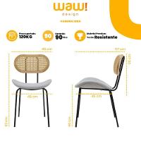 Cadeira De Jantar Toscana Base Preta Assento em Tecido Cinza e Encosto em Rattan - 7