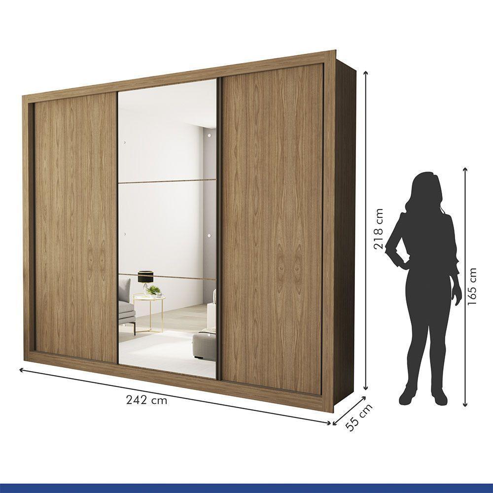 Guarda Roupa Casal Com 3 Espelhos 3 Portas Minastex Carvalho - 4