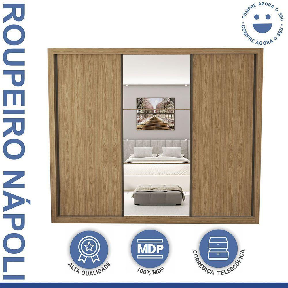 Guarda Roupa Casal Com 3 Espelhos 3 Portas Minastex Carvalho - 7
