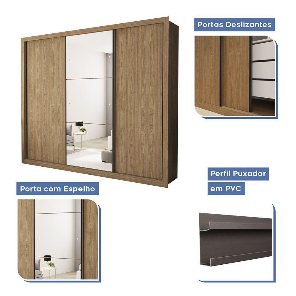 Guarda Roupa Casal Com 3 Espelhos 3 Portas Minastex Carvalho - 8