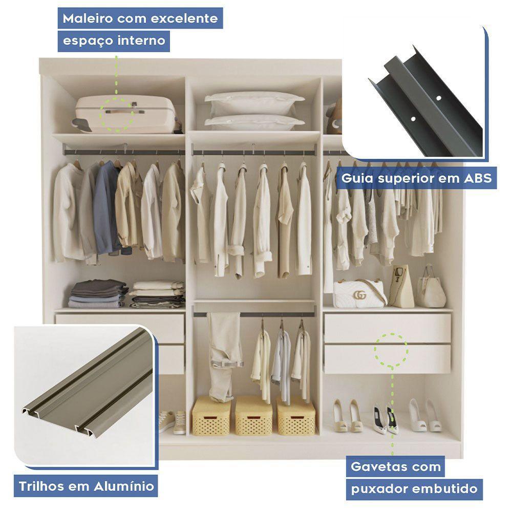 Guarda Roupa Casal Evidence 3 Portas E 3 Espelhos Minastex Branco - 9