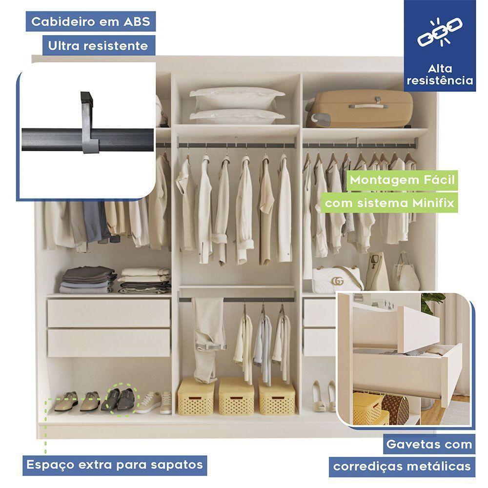 Guarda Roupa Casal Evidence 3 Portas E 3 Espelhos Minastex Branco - 10