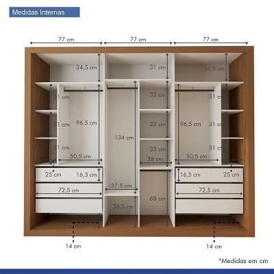 Guarda Roupa Casal Nápoli 3 Portas de Correr 6 Gavetas Carvalho MDP