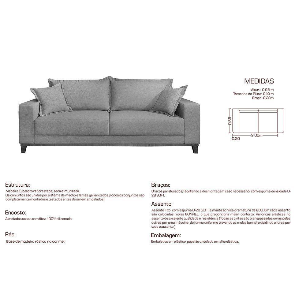 Sofá Fixo Living 3 Lugares Pequim 2.00m Veludo Bege - 4