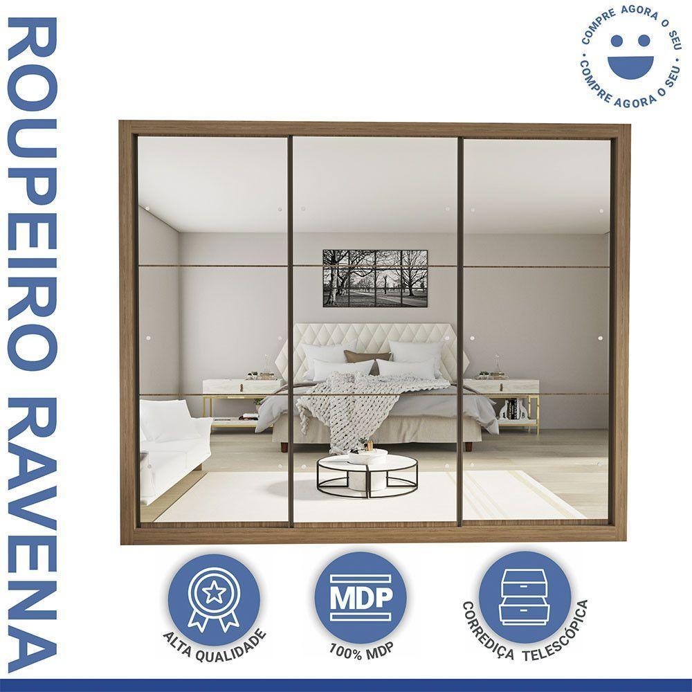 Guarda Roupa Casal Ravena Com 9 Espelho 3 Portas Minastex Carvalho - 2