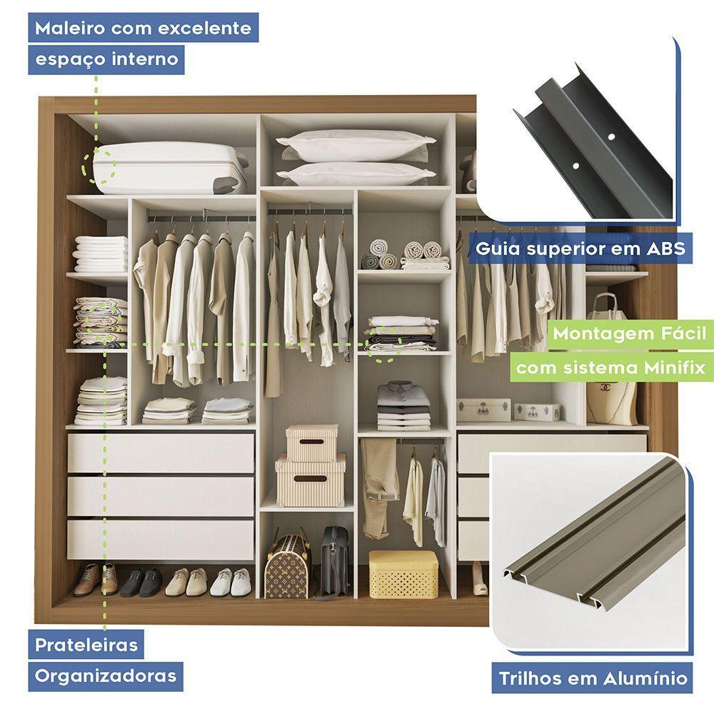 Guarda Roupa Casal Ravena Com 9 Espelho 3 Portas Minastex Carvalho - 3