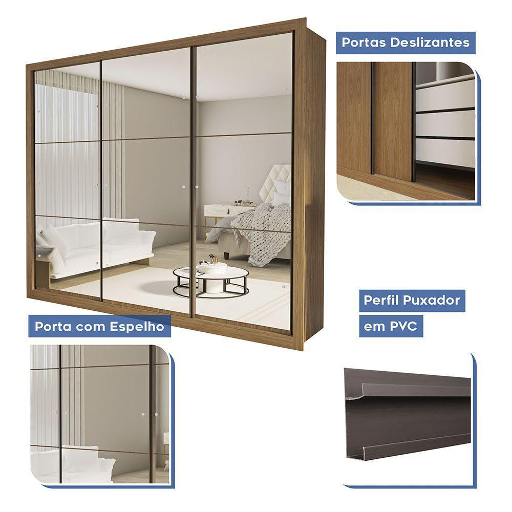 Guarda Roupa Casal Ravena Com 9 Espelho 3 Portas Minastex Carvalho - 5
