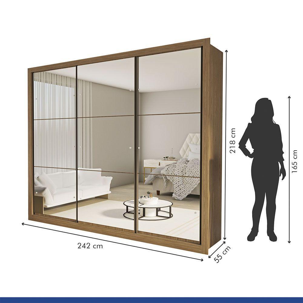 Guarda Roupa Casal Ravena Com 9 Espelho 3 Portas Minastex Carvalho - 8