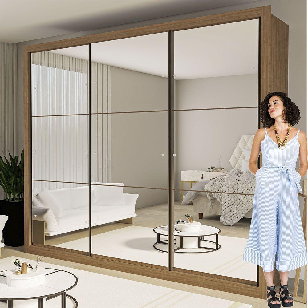 Guarda Roupa Casal Ravena Com 9 Espelho 3 Portas Minastex Carvalho - 9