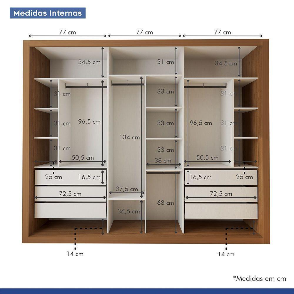 Guarda Roupa Casal Ravena Com 9 Espelho 3 Portas Minastex Carvalho - 10