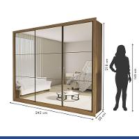 Guarda Roupa Casal Ravena Com 9 Espelho 3 Portas Minastex Carvalho - 8