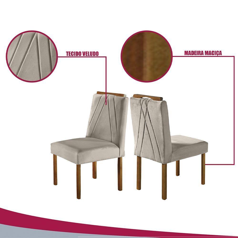Kit 2 Cadeiras Safira Madeira Maciça Veludo Móveis Mundial Bege - 4