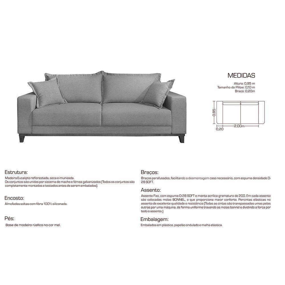 Sofá Fixo Living 3 Lugares Pequim 2.00m Veludo Bege Cinza Profundo - 4