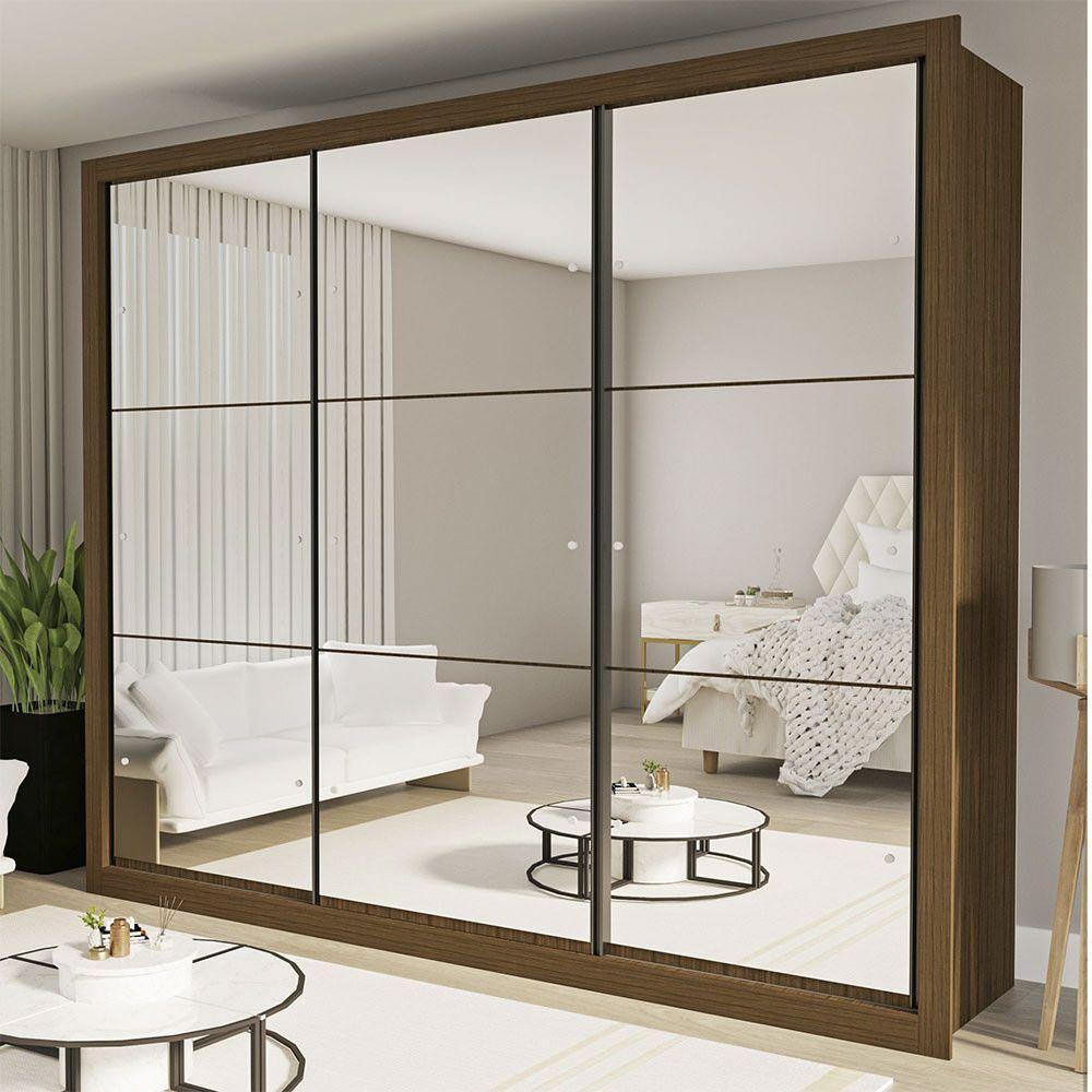 Guarda Roupa Casal Ravena Com 9 Espelho 3 Portas Minastex Freijó - 1