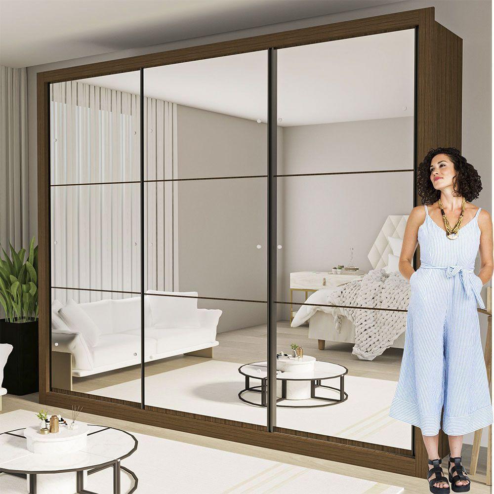 Guarda Roupa Casal Ravena Com 9 Espelho 3 Portas Minastex Freijó - 6
