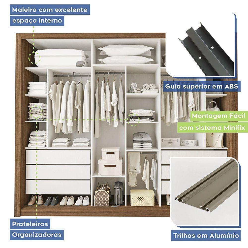 Guarda Roupa Casal Ravena Com 9 Espelho 3 Portas Minastex Freijó - 8
