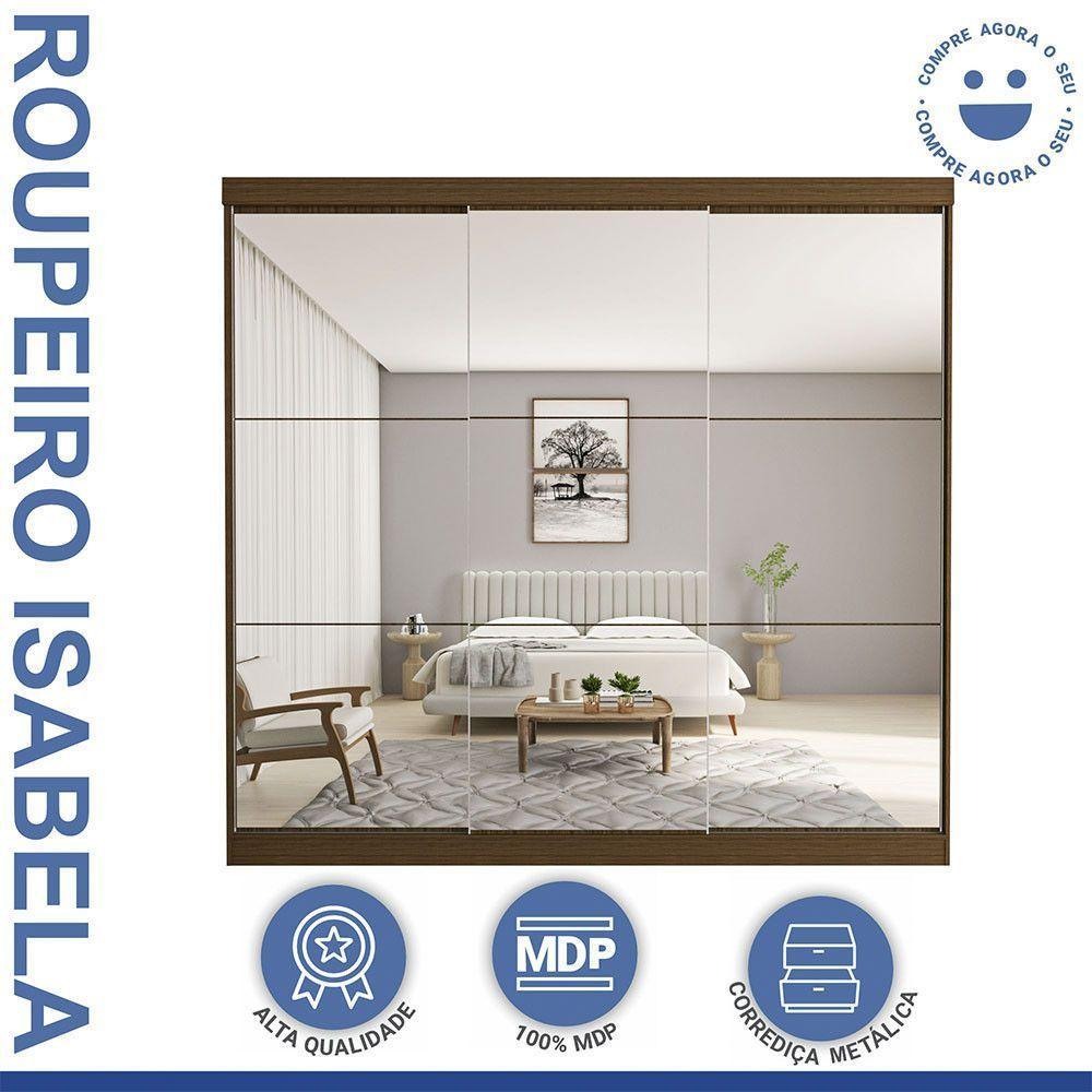 Guarda Roupa Casal Isabela 3 Portas E 9 Espelhos Minastex Freijó - 4