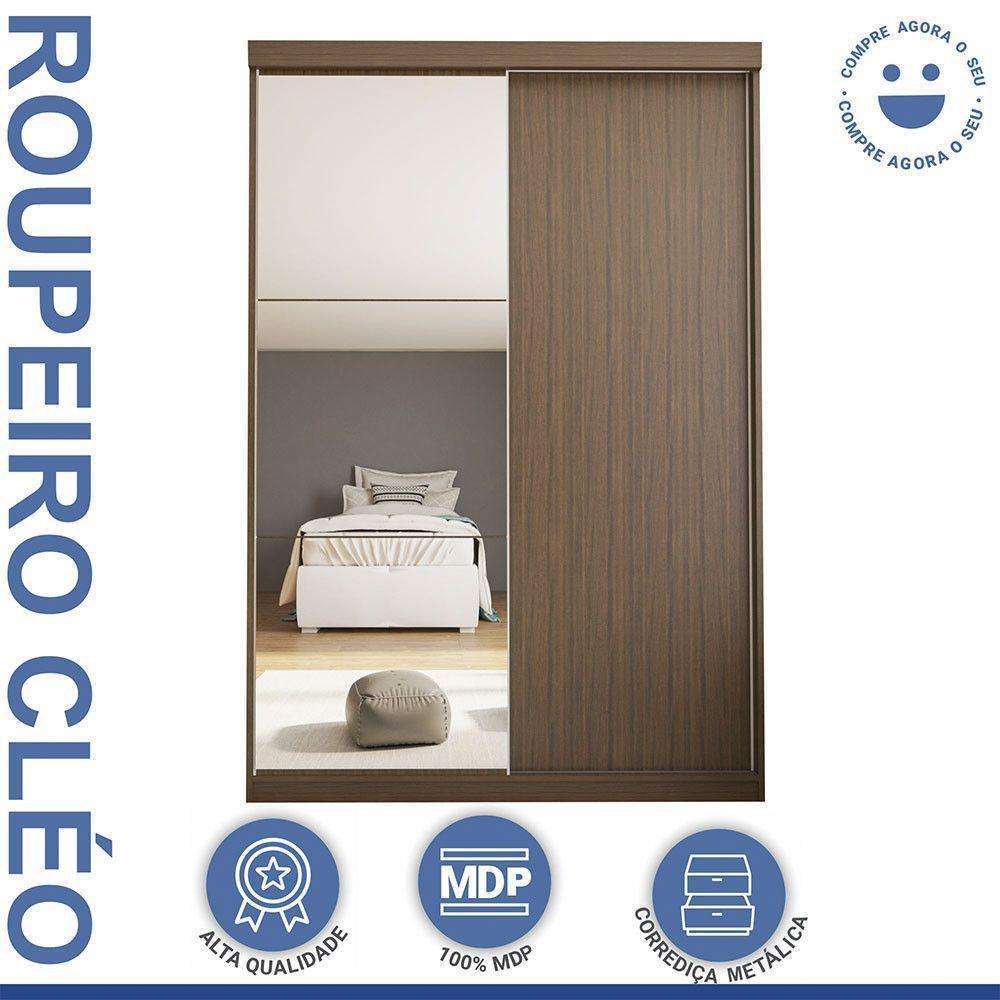Guarda Roupa Solteiro Cléo 2 Portas E 3 Espelhos Minastex Freijó - 8