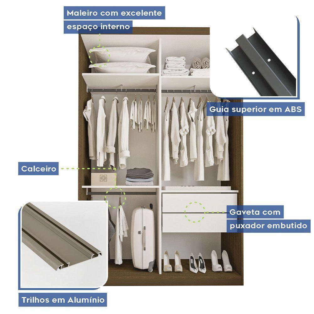 Guarda Roupa Solteiro Cléo 2 Portas E 3 Espelhos Minastex Freijó - 9