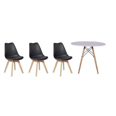 Kit Mesa Jantar Eiffel 100cm Branca + 03 Cadeiras Leda Preta