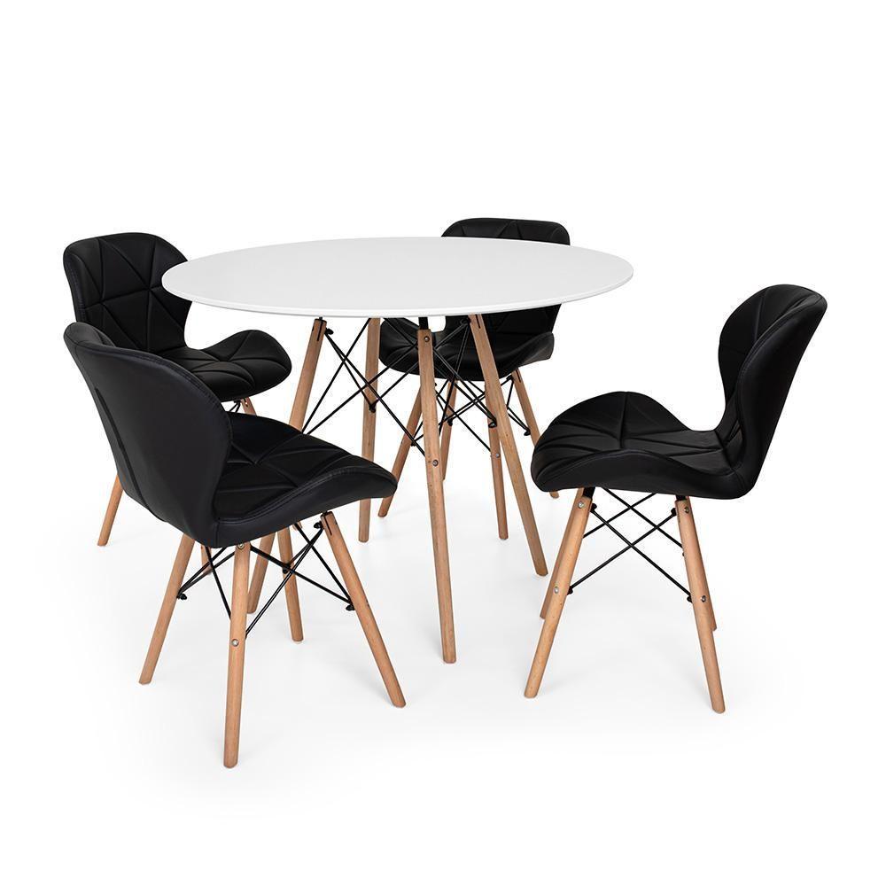 Kit Mesa Jantar Eiffel 100cm Branca + 04 Cadeiras Slim Preta - 1