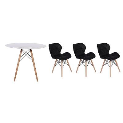 Mesa Jantar Branca + 3 Cadeiras Slim Preta Magazine Decor