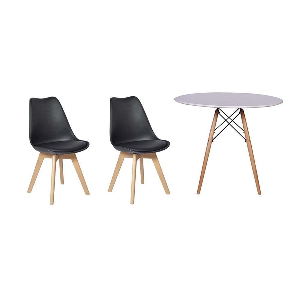 Kit Mesa Jantar Eiffel 100cm Branca + 02 Cadeiras Leda Preta - 1