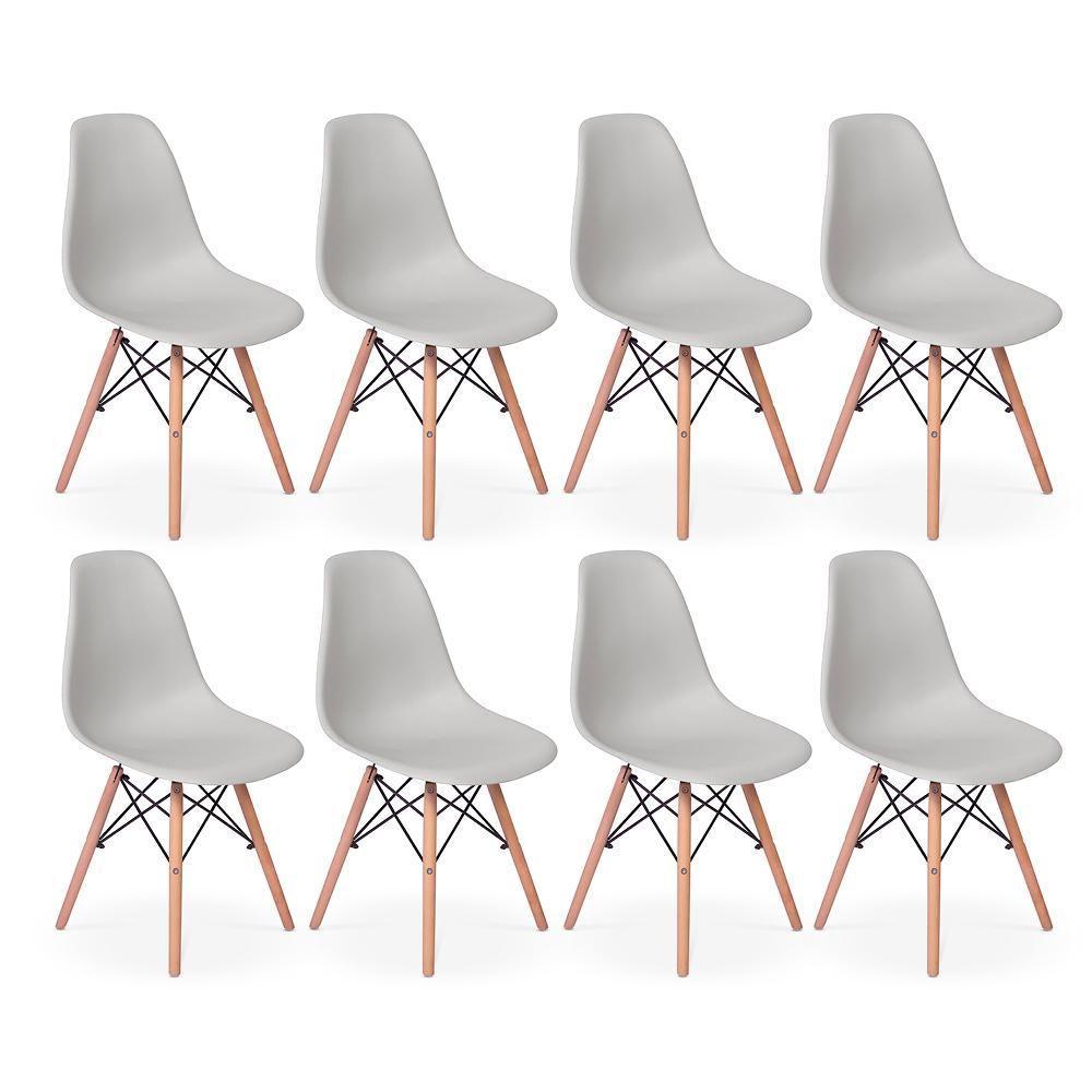Conjunto 8 Cadeiras Charles Eames Eiffel Wood Base Madeira - Cinza - 1