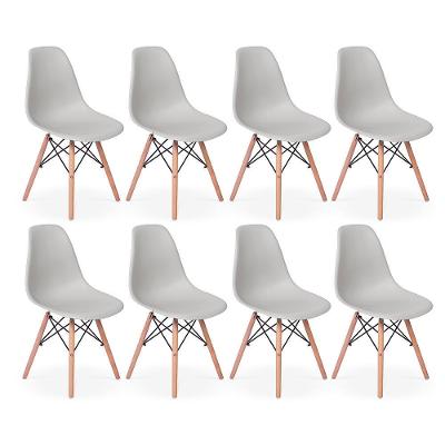 Conjunto 8 Cadeiras Charles Eames Eiffel Wood Base Madeira - Cinza