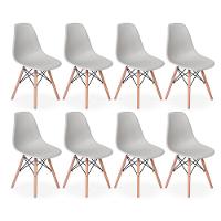 Conjunto 8 Cadeiras Charles Eames Eiffel Wood Base Madeira - Cinza - 1