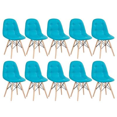 Kit - 10 X Cadeiras Estofadas Eames Eiffel Botonê - Base De Madeira Clara - Tiffany