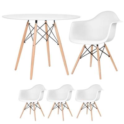 Mesa Redonda Eames 100 Cm Branco + 3 Cadeiras Eiffel Daw Branco Branco
