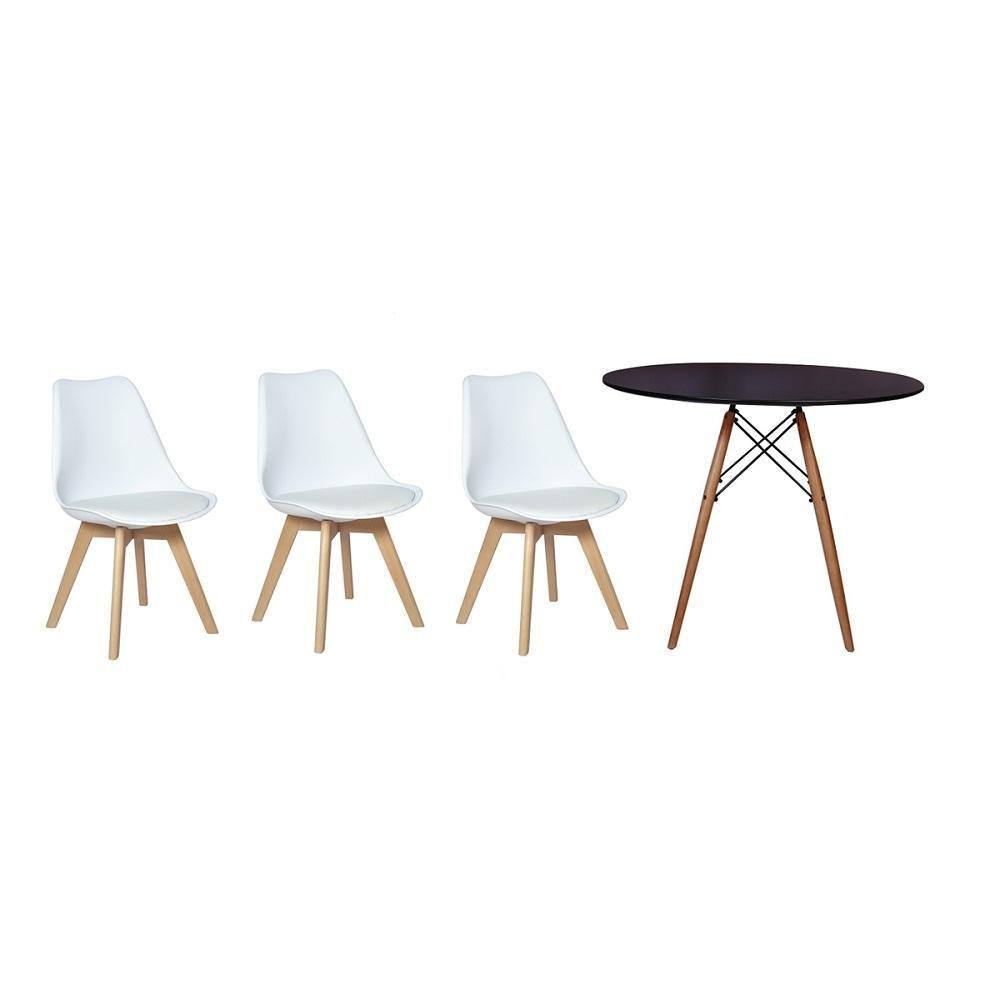Kit Mesa Jantar Eiffel 100cm Preta + 03 Cadeiras Leda Branca - 1