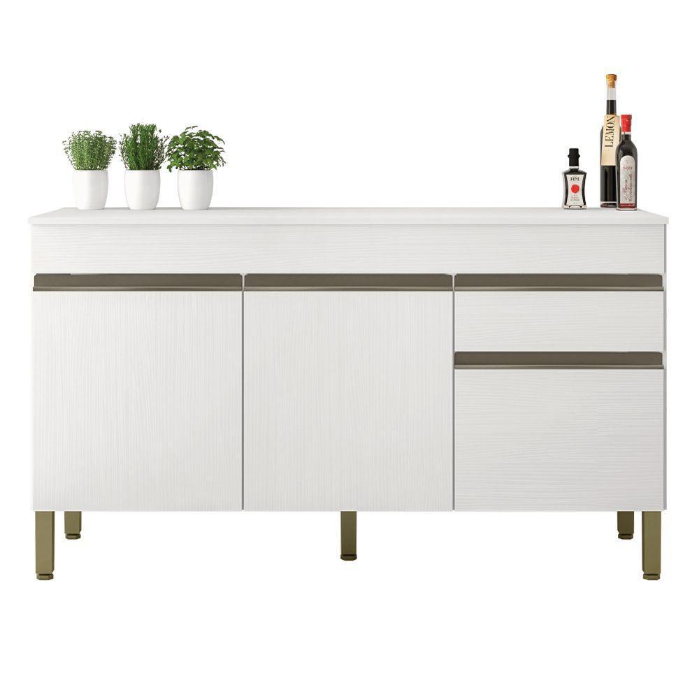 Balcão Gabinete De Cozinha 3 Portas 1 Gaveta Com Tampo 1,50m Line Kit's Paraná Madeirado Branco - 1