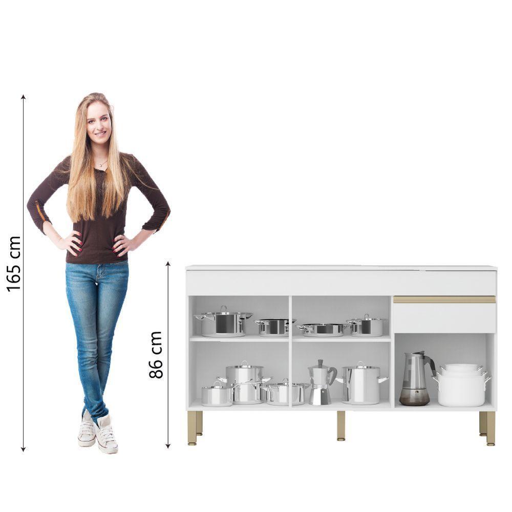 Balcão Gabinete De Cozinha 3 Portas 1 Gaveta Com Tampo 1,50m Line Kit's Paraná Madeirado Branco - 6