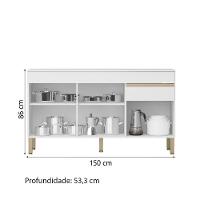 Balcão Gabinete De Cozinha 3 Portas 1 Gaveta Com Tampo 1,50m Line Kit's Paraná Madeirado Branco - 3